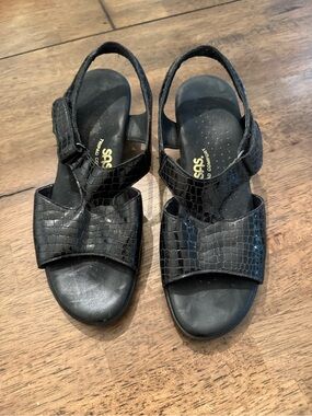 SAS Tripad Comfort Black Croc Embossed Slingback Sandals Women’s 7.5 M